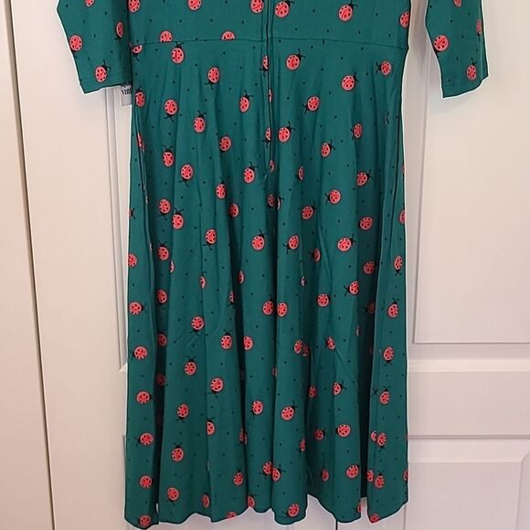 Unique Vintage Green Dress Red Lady Bug Print Key Hole Neck Size 10-12 NWT - Picture 7 of 15
